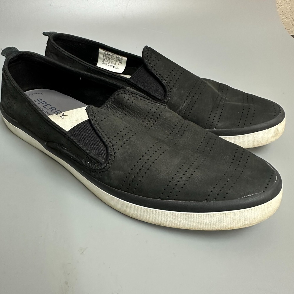 Sperry Crest Vibe Black Nubuck Perforated Slip On Sneakers Womens 11 STS84458‎